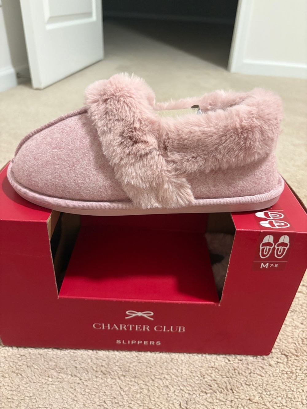 Charter Club Blush Pink Faux-Fur Slip-On Women's Slippers